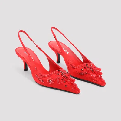 Prada Suede Slingback Mules Pointed Toe Crystals In Red