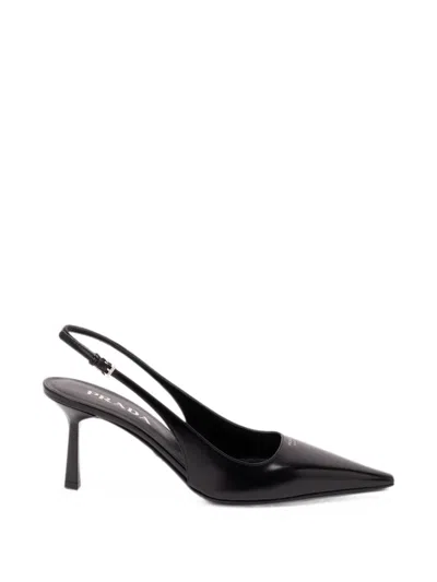 Prada Leather Pumps Slingback Pointed Toe Stiletto In Black