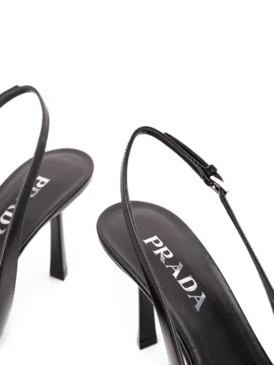 Prada Leather Pumps Slingback Pointed Toe Stiletto In Black