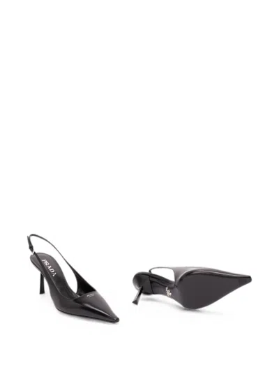Prada Leather Pumps Slingback Pointed Toe Stiletto In Black