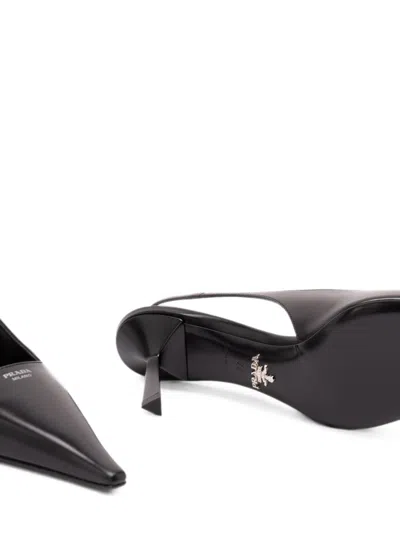 Prada Leather Pumps Slingback Pointed Toe Stiletto In Black