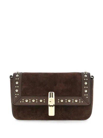 Furla Dark Brown Iride S Rectangular Suede Shoulder Bag In Brown
