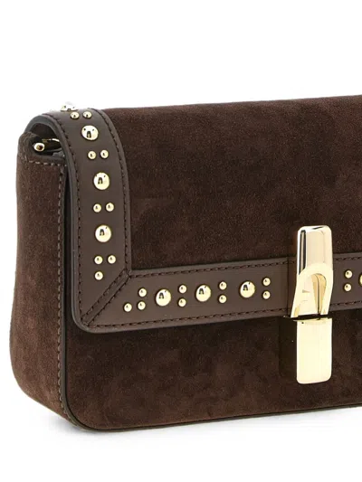 Furla Dark Brown Iride S Rectangular Suede Shoulder Bag In Brown