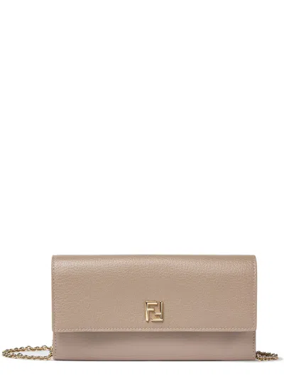 Fendi Ff Continental With Chain Dove Grey Leather Wallet In Neutral