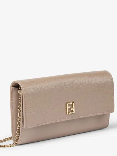 Fendi Ff Continental With Chain Dove Grey Leather Wallet In Neutral