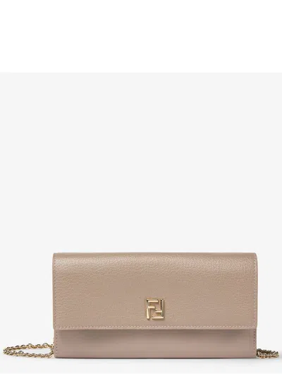 Fendi Ff Continental With Chain Dove Grey Leather Wallet In Neutral