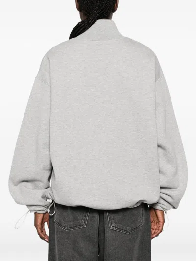 Miu Miu Logo-embroidered Zip-up Sweatshirt In Gray