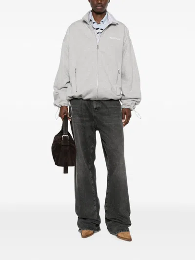 Miu Miu Logo-embroidered Zip-up Sweatshirt In Gray