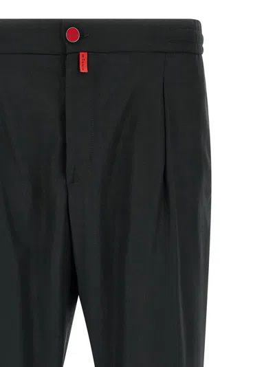 Kiton Red Button Pants In Black