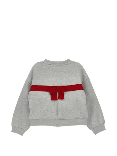 Monnalisa Schleifenpullover Mit Teddy-print In Gray