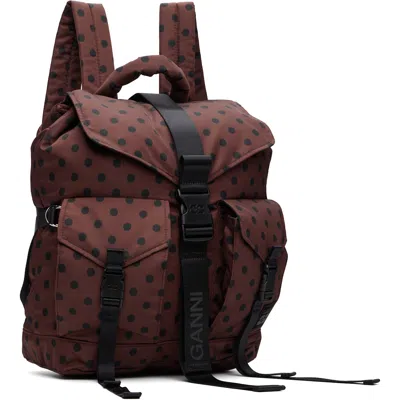 Ganni Brown Re-tech Printed Nylon Backpack In Brown