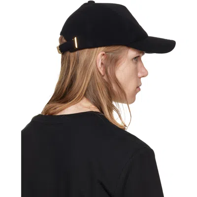 Balmain Black Wool Cap In Red