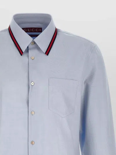 Gucci Oxford Shirt Web Collar Long Sleeves In Blue
