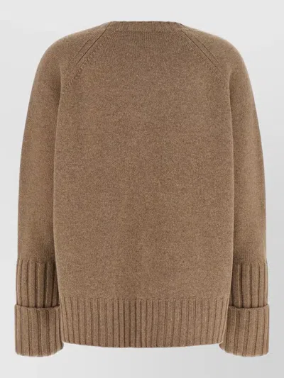 Tory Burch Wool Crew Neck Cropped Sweater Embroidered In Brown