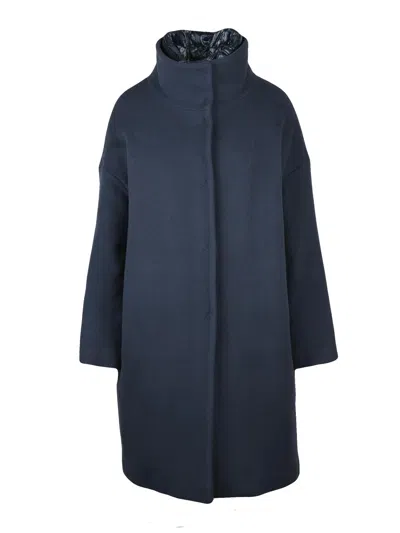 Herno Minimalist Wool-polyamide Coat With Removable Down Lining In Blue