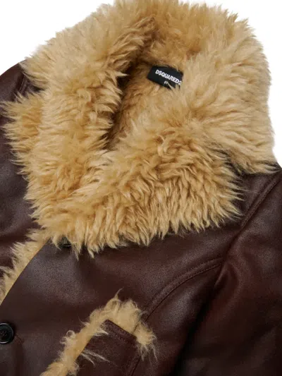 Dsquared2 페이크 시어링 트리밍 벨트 봄버 재킷 In Brown