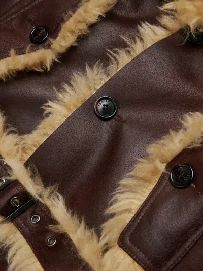 Dsquared2 페이크 시어링 트리밍 벨트 봄버 재킷 In Brown