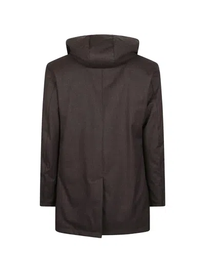 Herno Hooded Wool-blend Medium Down Jacket In Brown