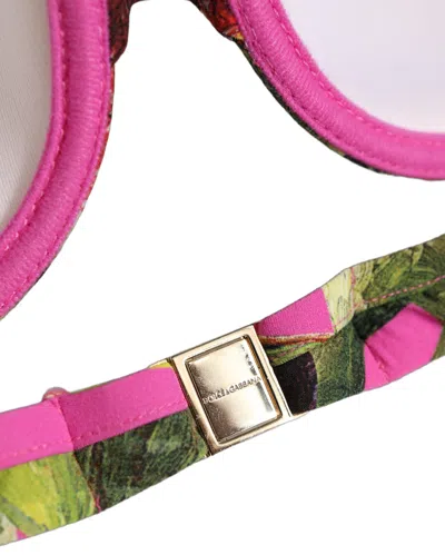 Dolce & Gabbana Fuchsia Pink Fig Print Beachwear Bikini Top In Multi