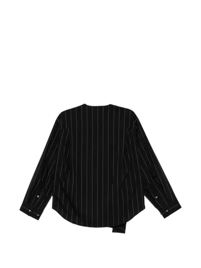 Jnby Pinstripe-pattern Tie-front Blouse In Black