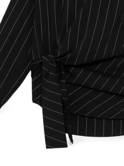 Jnby Pinstripe-pattern Tie-front Blouse In Black