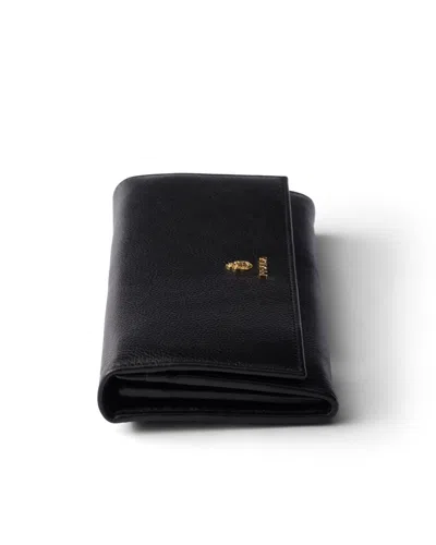 Prada Large Leather Wallet In Black