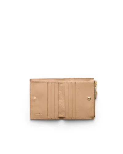 Prada Small Leather Wallet In Neutral
