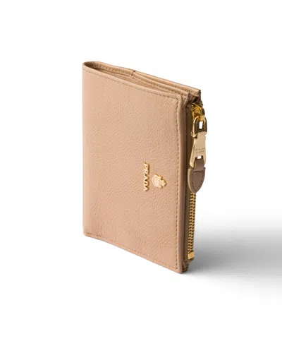 Prada Small Leather Wallet In Neutral