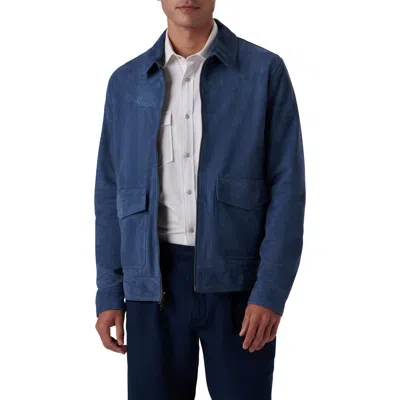 Bugatchi Suede Zip Bomber Jacket In Blue