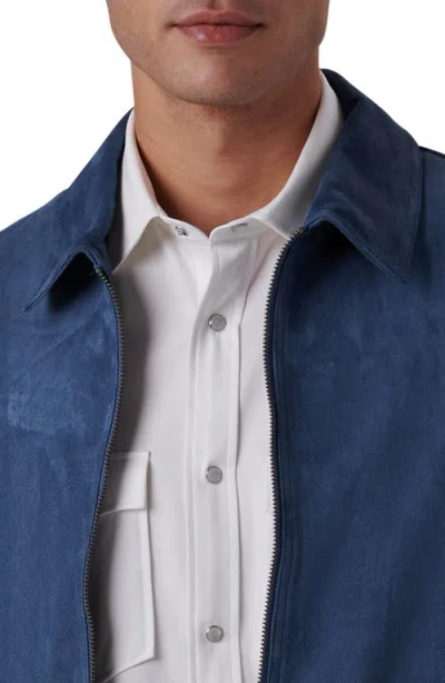 Bugatchi Suede Zip Bomber Jacket In Blue