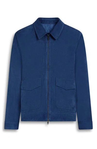 Bugatchi Suede Zip Bomber Jacket In Blue