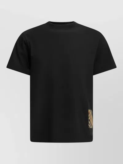 Burberry Men Black T-shirt T-shirt With Logo Patch With Tartan Motif In Cotton Man In Black