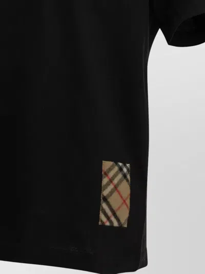 Burberry Men Black T-shirt T-shirt With Logo Patch With Tartan Motif In Cotton Man In Black