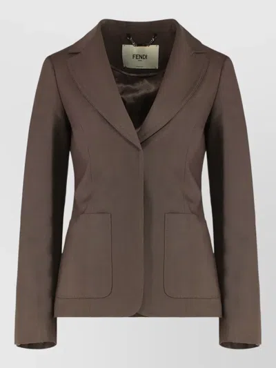 Fendi Wool Mohair Tailored Blazer Notched Collar In Brown