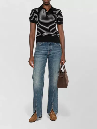A.p.c. A. P.c. Striped Cotton Polo Shirt With Logo Front Pocket In Black