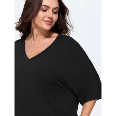 Bloomchic Supersoft Stretchy V-neck Plain T-shirt In Black