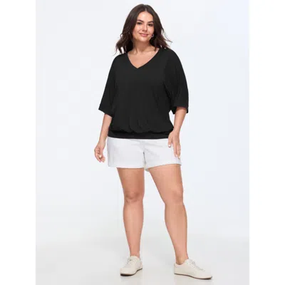Bloomchic Supersoft Stretchy V-neck Plain T-shirt In Black