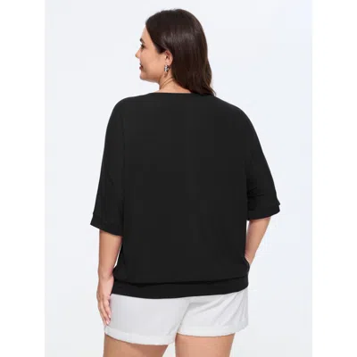 Bloomchic Supersoft Stretchy V-neck Plain T-shirt In Black