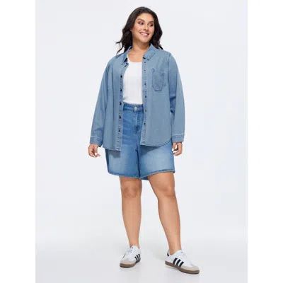 Bloomchic Button-down Pockets Denim Jacket In Multi