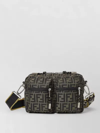 Fendi Mini Camera Case In Superlight Ff Zucca Technical Fabric With Adjustable Strap In Gray
