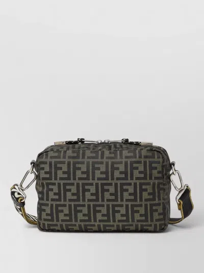 Fendi Mini Camera Case In Superlight Ff Zucca Technical Fabric With Adjustable Strap In Gray