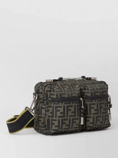 Fendi Mini Camera Case In Superlight Ff Zucca Technical Fabric With Adjustable Strap In Gray