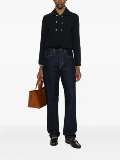 Maje Double-breasted Cropped Blazer In Blau