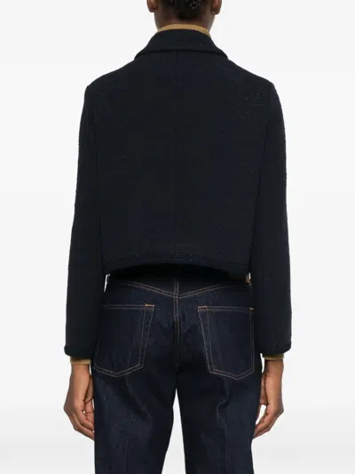 Maje Double-breasted Cropped Blazer In Blau