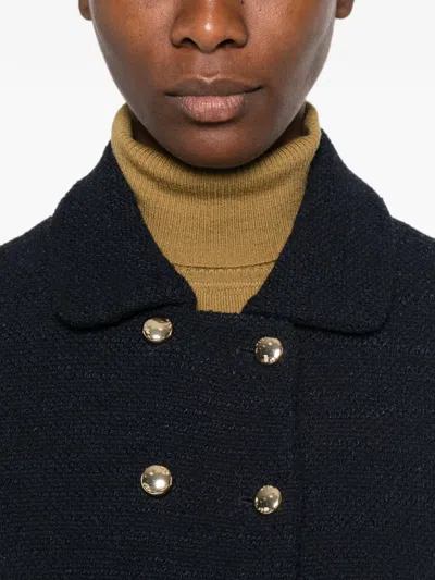 Maje Double-breasted Cropped Blazer In Blau