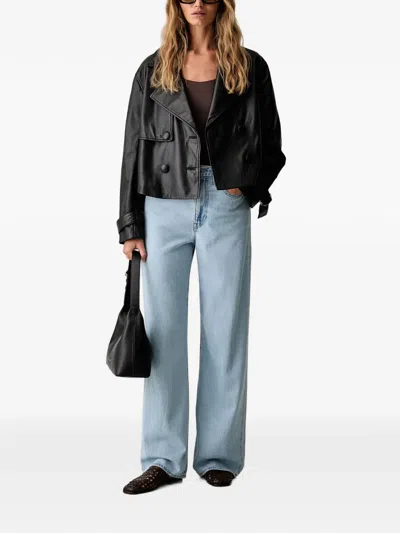 Armani Exchange Double-breasted Leather Jacket In Multi