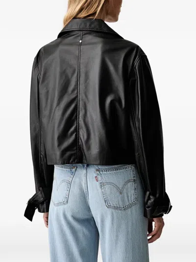 Armani Exchange Double-breasted Leather Jacket In Multi