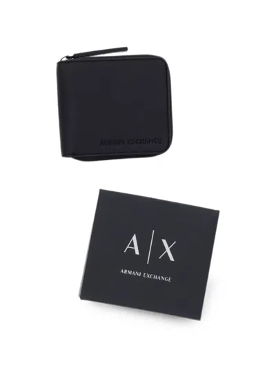 Armani Exchange Logo-debossed Zip-around Wallet In Black