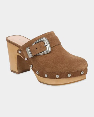Veronica Beard Larken Suede Platform Clogs In Brown