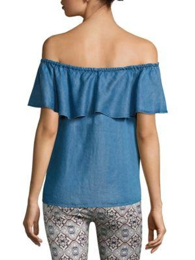 Shop 7 For All Mankind Ruffled Chambray Blouse In Pacific Blue Sky